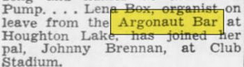 Argonaut Bar - Mar 1949 Lena Box Organist (newer photo)